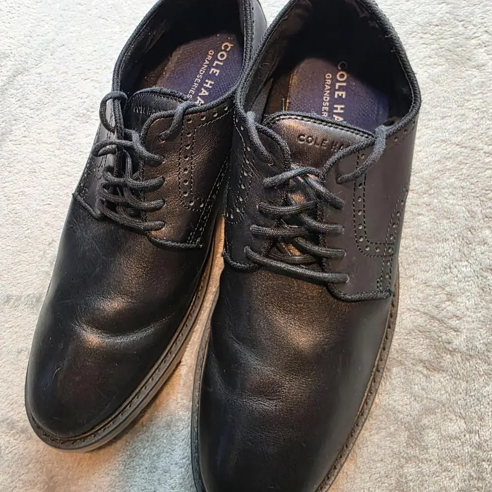 Cole Haan Dress Shoes Mens 12 Black Leather Grandseries Comfort Derby Lace Up